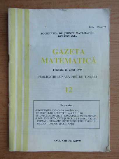 Gazeta Matematica Anul Ciii Nr 12 1998 CumpÄƒrÄƒ