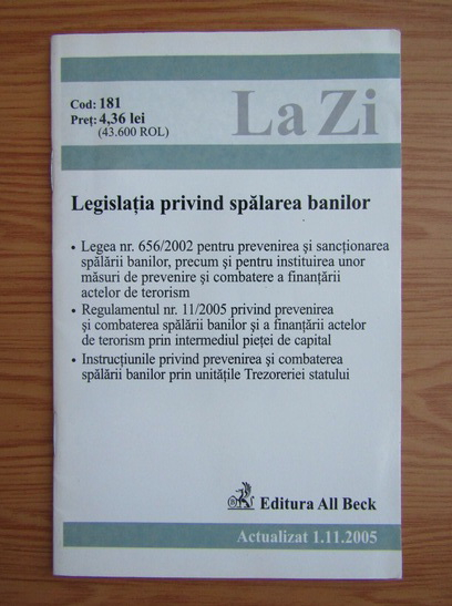 La Zi Legislatia Privind Spalarea Banilor CumpÄƒrÄƒ