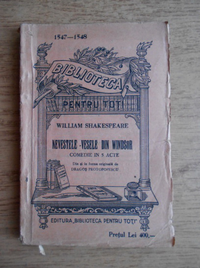 William Shakespeare Nevestele Vesele Din Windsor Comedie In 5 Acte 1930 CumpÄƒrÄƒ